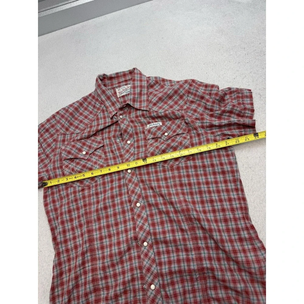 True Religion Shirt Mens 2XL Red Plaid Short Sleeve Western Pearl Snap Pockets